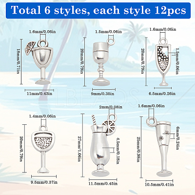 72Pcs 6 Styles Tibetan Style Alloy Pendants FIND-SC0009-69-1