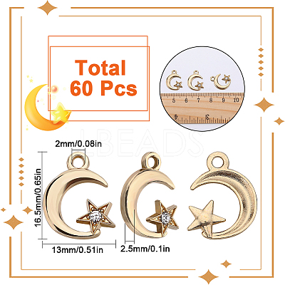 60Pcs Moon & Star Alloy with Rhinestone Small Handmade Pendant Charms FIND-SC0006-79-1