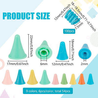 54Pcs 9 Styles Cone Synthetic Rubber Knitting Needle Point Protectors FIND-BC0005-61-1