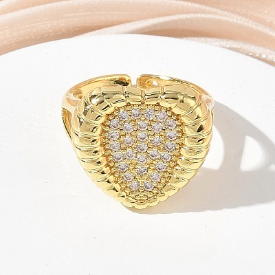 Brass Micro Pave Cubic Zirconia Cuff Open Rings for Women CU-CBA760A-13B-G-1