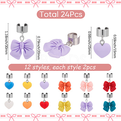 24Pcs 12 Styles Heart & Bowknot Resin Stethoscope Pendant Decorations HJEW-SP0001-58-1