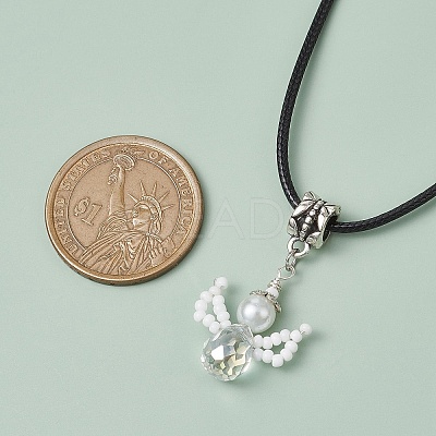 Glass Seed Beads & Glass Pearl Angel Pendant Necklaces NJEW-MZ00056-1