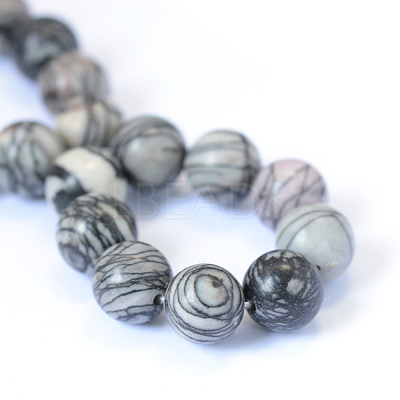 Natural Black Silk Stone/Netstone Round Bead Strands X-G-E334-10mm-05-1