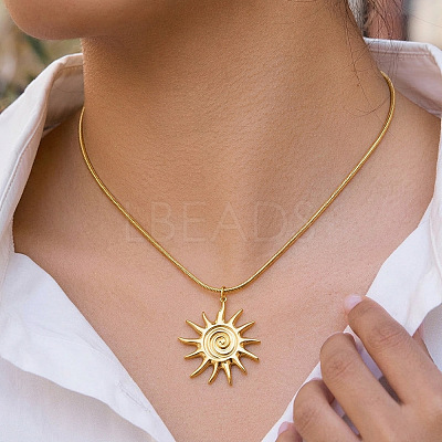 304 Stainless Steel Vintage Sun Spiral Pendant Necklaces for Women WV2737-1