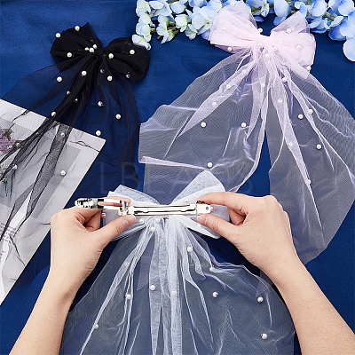 3Pcs 3 Colors Polyester Mesh Big Bowknot Hair Barrettes OHAR-FH0001-14-1