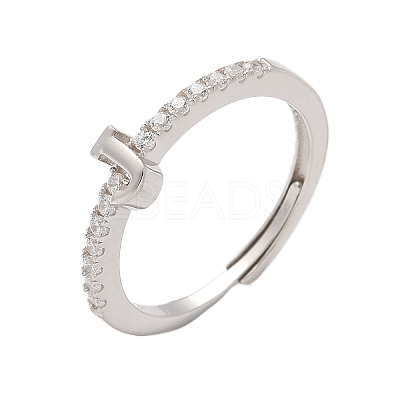 S925 Sterling Silver Adjustable Letter Rings for Women RJEW-M068-01P-J-1