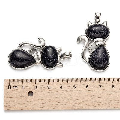 Synthetic Blue Goldstone Kitten Pendants X-G-P352-B03-1