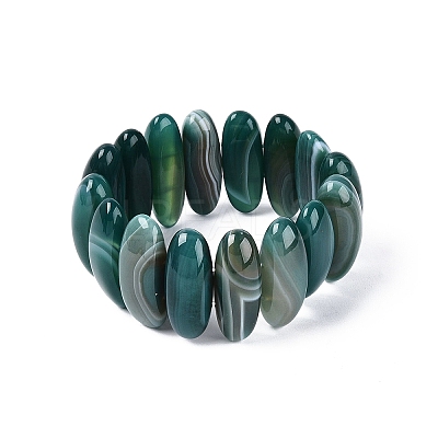 Oval Natural Agate Beaded Stretch Bracelets for Women Men G-Q601-23D-1