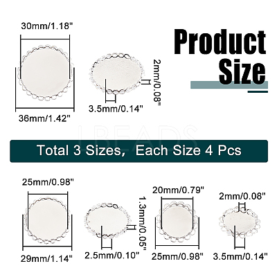 12Pcs 3 Styles Iron Slide Charms Cabochon Settings FIND-PH0008-77S-1