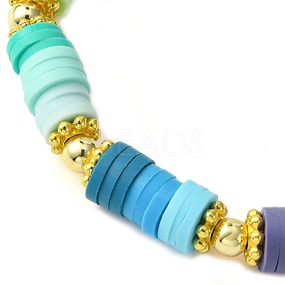 Polymer Clay Disc & Alloy Round Beaded Stretch Bracelet BJEW-JB09638-01-1