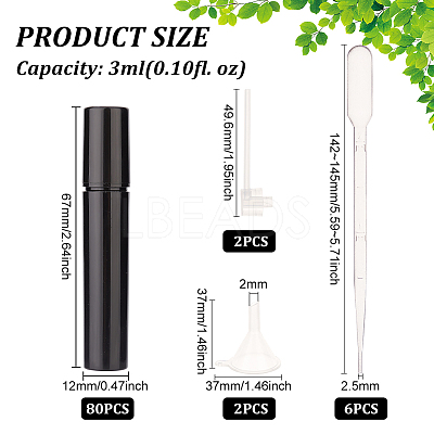 80 Sets 3ML Plastic Spray Bottles with 2Pcs Mini Transparent Plastic Funnel Hopper MRMJ-BC0003-28B-1
