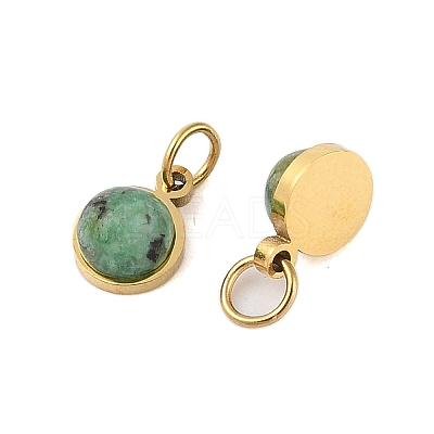 Ion Plating(IP) Natural African Turquoise(Jasper) Half Round Charms with Jump Ring STAS-A097-05G-16-1