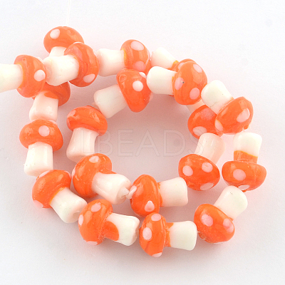 Autumn Theme Mushroom Handmade Lampwork Beads Strands X-LAMP-R116-15-1