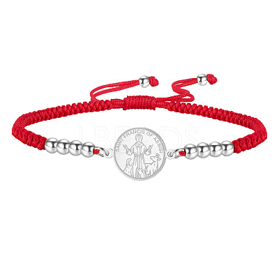 Religion 304 Stainless Steel Saint Francis of Assisi Medal Charm Adjustable Red Braided Cord Bracelets WG1F26A-04-1