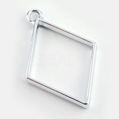 Rack Plating Alloy Rhombus Open Back Bezel Pendants PALLOY-S047-14D-FF-1