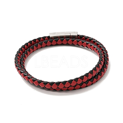 Microfiber Leather Braided Double Loops Wrap Bracelet with 304 Stainless Steel Magnetic Clasp for Men Women BJEW-C021-08-P-1