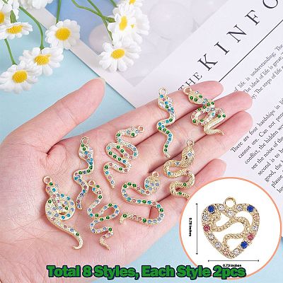 16 Pieces Alloy Snake Charms Pendant Cubic Zirconia Snake Charm Animal Pendant Mixed Color for Jewelry Necklace Earring Making Crafts JX732A-1