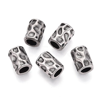 304 Stainless Steel Textured European Style Large Hole Beads STAS-T072-102AS-1