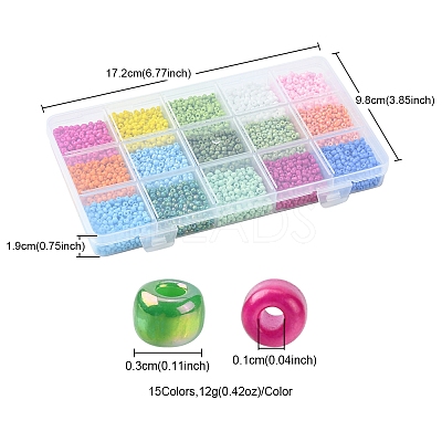 180G 15 Colors Baking Paint K9 Glass Seed Beads SEED-FS0001-09-1