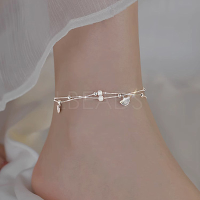 Brass Ginkgo Leaf Charm Double Layer Anklets for Women FS-WG31713-01-1