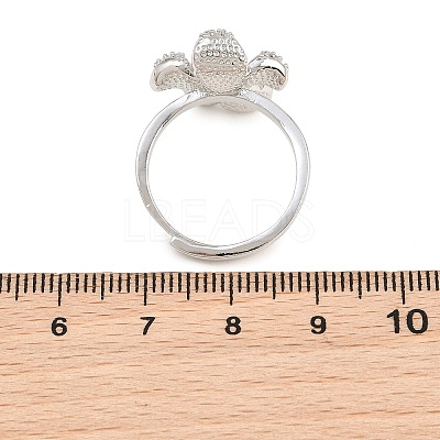 Flower Brass Micro Pave Cubic Zirconia & Enamel Cuff Ring Settings KK-CBAC351-06P-02-1