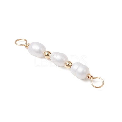 Natural Cultured Freshwater Pearl Rice Beaded Connector Charms X-PALLOY-JF03703-1