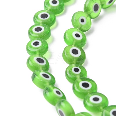 Handmade Evil Eye Lampwork Flat Round Bead Strands LAMP-L058-8mm-02-1