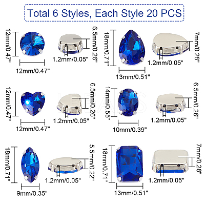 AHADEMAKER 1 Set Teardrop/Horse Eye/Heart/ Flat Round/Oval/Rectangle Octagon Shape Sew on Rhinestone FIND-GA0005-72D-1