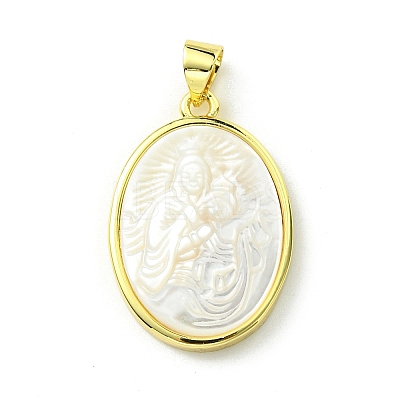 Rack Plating Brass Pave Natural Shell Pendants KK-A204-01C-03G-1