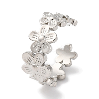 Rack Plating Brass Flower Open Cuff Rings for Women RJEW-S242-01P-B-1