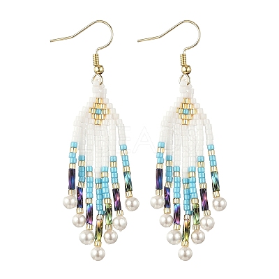 304 Stainless Steel Glass Seed Beads Arrow Dangle Earrings EJEW-MZ00554-01-1