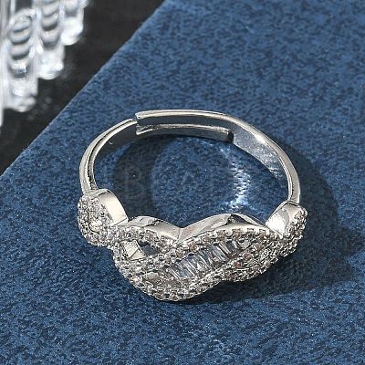 Adjustable Brass & Clear Cubic Zirconia Finger Rings with Interwoven Design CU-CBA7E55-06P-1