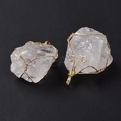 Copper Wire Wrapped Natural Raw Gemstone Pendants G-C023-11-1