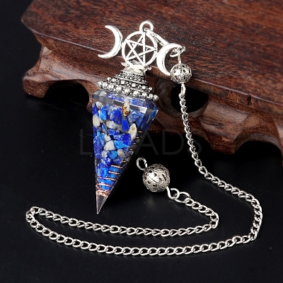 Natural Lapis Lazuli Chip & Resin Orgonite Dowsing Pendulum Big Pendants PW-WG36861-03-1