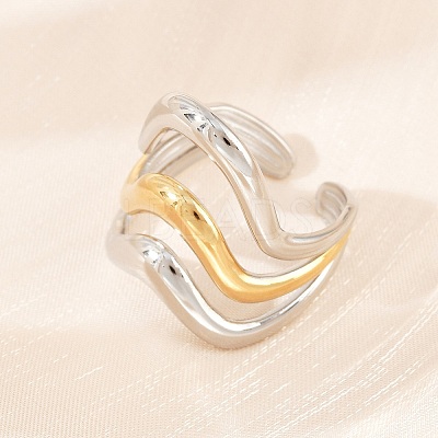 304 Stainless Steel Open Cuff Rings for Women RJEW-K296-03A-GP-1