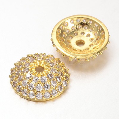Apetalous Half Round/Dome Brass Micro Pave Cubic Zirconia Bead Caps ZIRC-D063-G-1