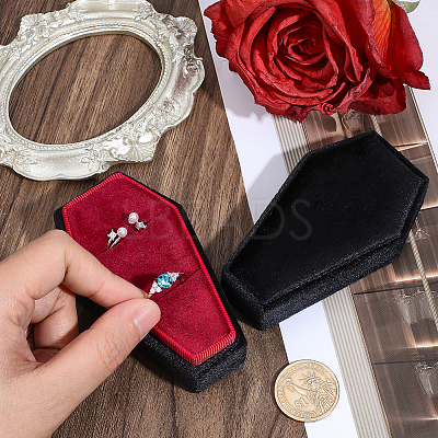 1Pc Coffin Shaped Velvet Ring Organizer Boxes AJEW-BBC0001-08-1