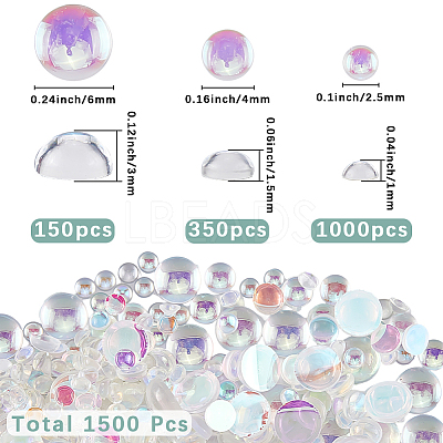 1500Pcs 3 Styles Resin Half Round Bubble Beads MRMJ-SC0001-41-1