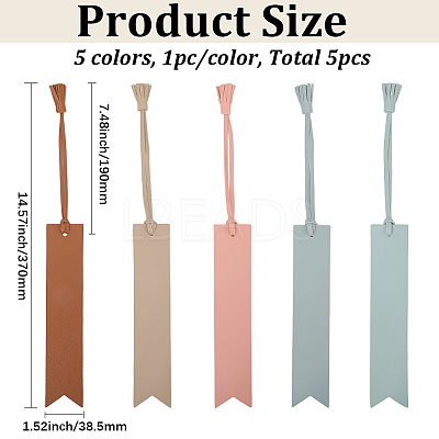 5Pcs 5 Colors PU Leather Tassel Bookmark AJEW-GF0011-83-1