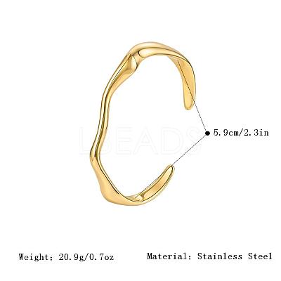 304 Stainless Steel Textured Wave Open Cuff Bangles for Women NJ1882-1