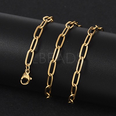 Ion Plating(IP) 304 Stainless Steel Paperclip Chain Necklace for Women NJEW-C011-03G-1