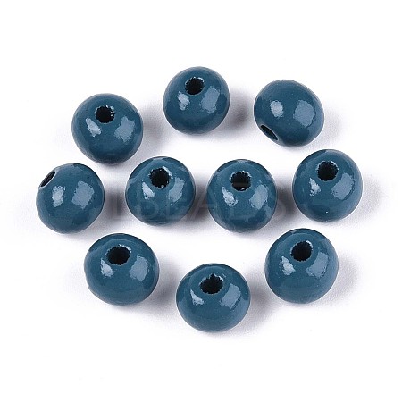 Spray Painted Round Natural Schima Wood Beads WOOD-A018-8mm-16-1