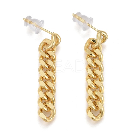 Brass Curb Chain Dangle Stud Earrings EJEW-F260-07C-G-1