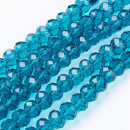 Faceted Dark Cyan Handmade Glass Rondelle Beads X-GR10MMY-69-1