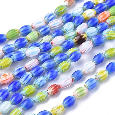 Oval Handmade Millefiori Glass Beads Strands LK-R004-85-1