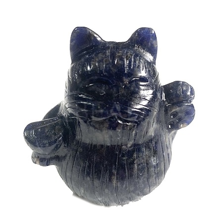 Natural Sodalite Carved Healing Lucky Cat Figurines PW-WG20972-07-1