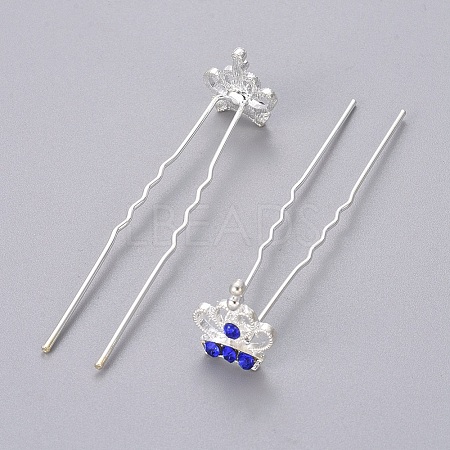 (Defective Closeout Sale) Lady's Hair Accessories Silver Color Plated Iron Rhinestone Hair Forks PHAR-XCP0004-03S-04-1