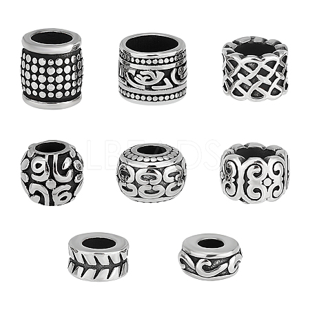 Unicraftale 8Pcs 8 Style 304 Stainless Steel Large Hole Beads STAS-UN0043-66-1