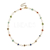 Natural Cultured Freshwater Pearl & Brass Glass Link Chains Necklaces for Women NJEW-JN06407-3