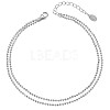 Anti-Tarnish Rhodium Plated 925 Sterling Silver Multi-strand Ball Chain Anklet with Tiny Oval Charm JA190A-2